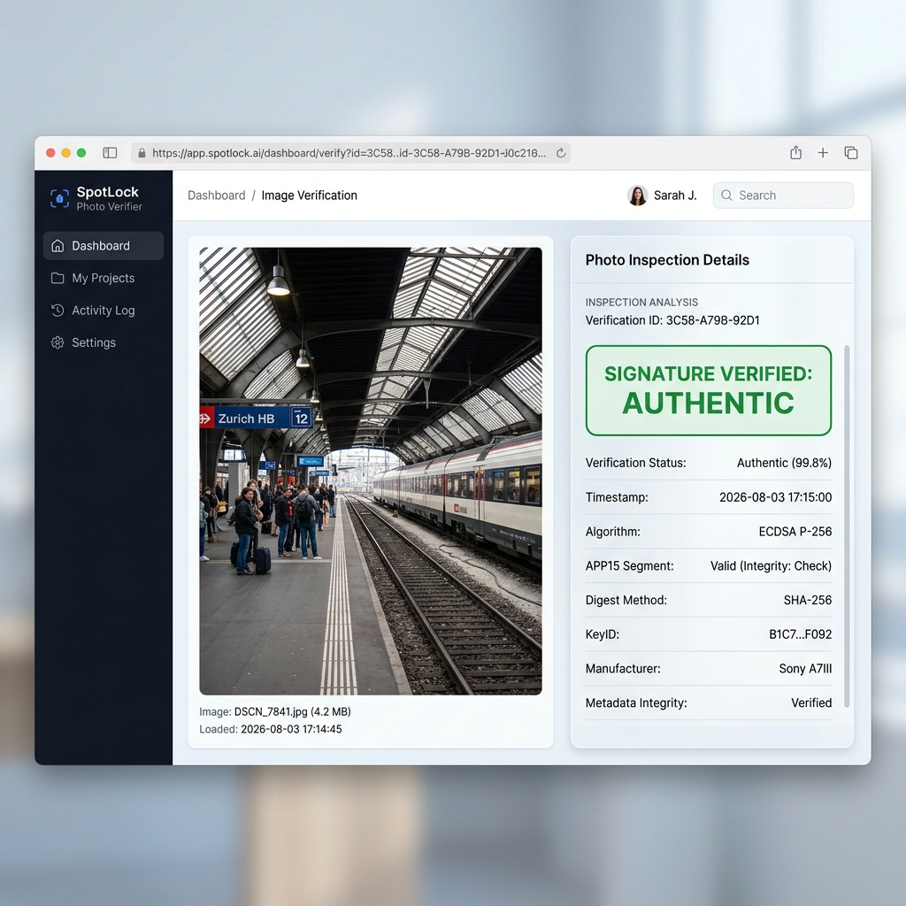 SpotLock Web Verifier Dashboard OK Result